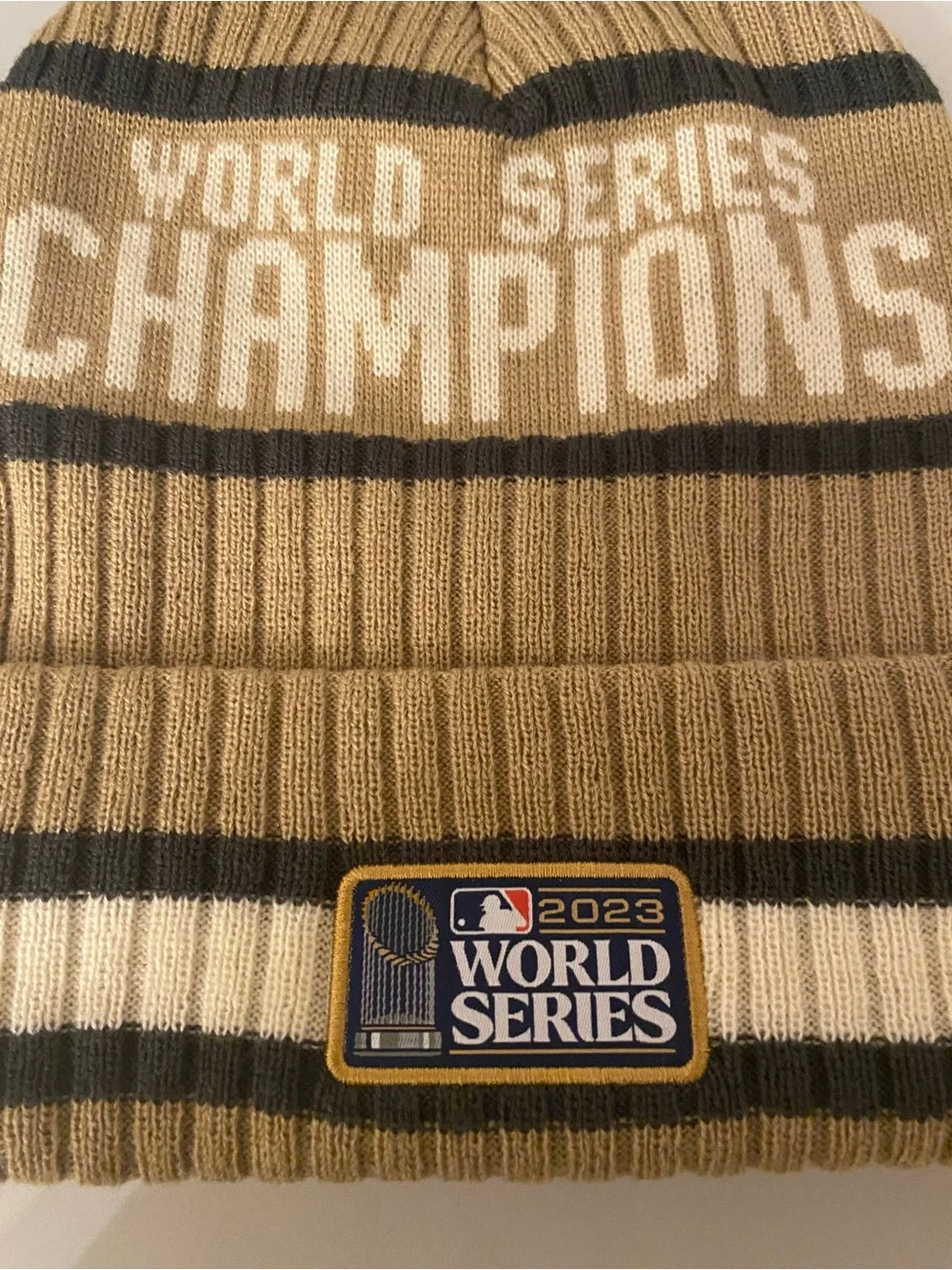 NWT 47 Texas Rangers Knit MLB 2023 World Series Champion Beanie in Tan cream mix